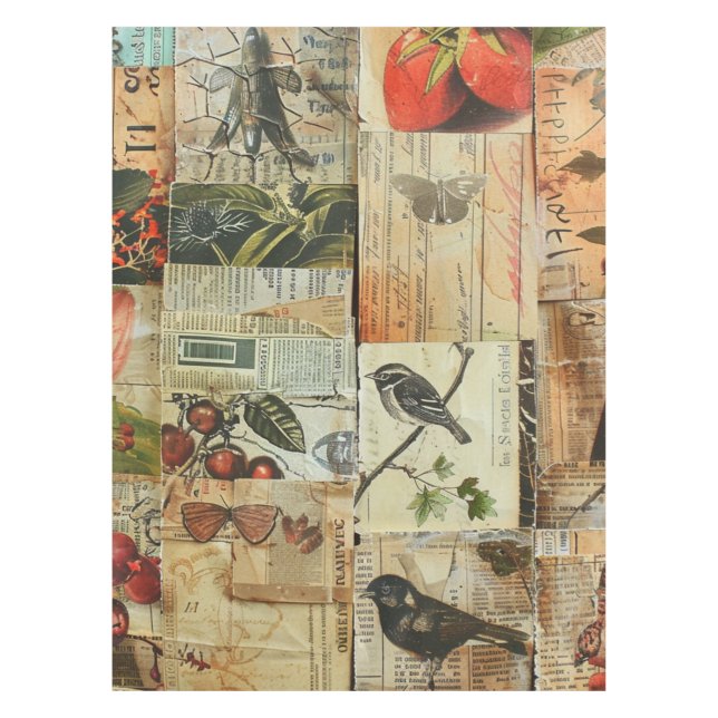 Rustikales Vintages Zeitungs-Patchwork-Collage (5) Tischdecke (Vorderseite)