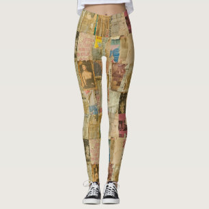 Rustikales Vintages Zeitungs-Patchwork-Collage (6) Leggings