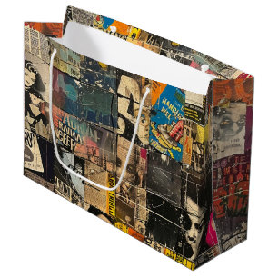Rustikales Vintages Zeitungs-Patchwork-Collage (7) Große Geschenktüte