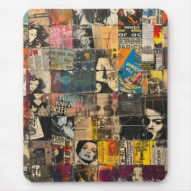 Rustikales Vintages Zeitungs-Patchwork-Collage (7) Mousepad (Vorne)