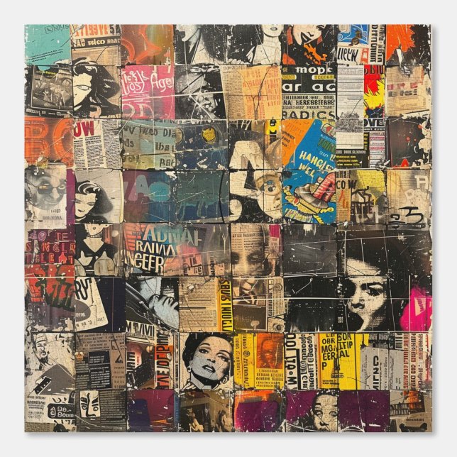 Rustikales Vintages Zeitungs-Patchwork-Collage (7) Tapete (Vorderseite)