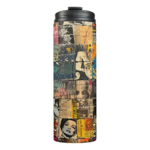 Rustikales Vintages Zeitungs-Patchwork-Collage (7) Thermosbecher