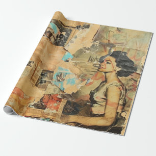 Rustikales Vintages Zeitungs-Patchwork-Collage (8) Geschenkpapier