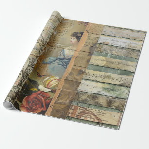 Rustikales Vintages Zeitungs-Patchwork-Collage (9) Geschenkpapier