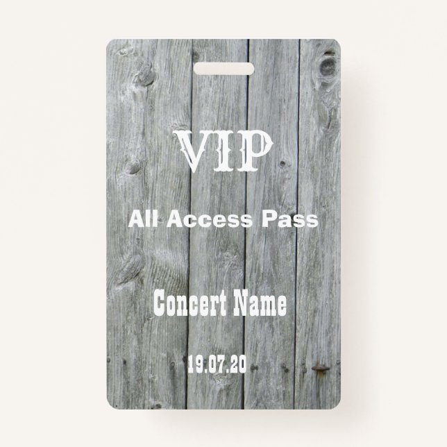 Rustikales VIP All Access Pass Konzertkonzert Abze Ausweis (Vorderseite)