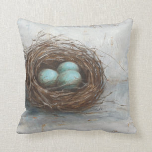 Rustikales Vogel-Nest - Blau Kissen