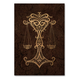 Rustikales Waage-Tierkreis-Zeichen auf Steineffekt Tischnummer