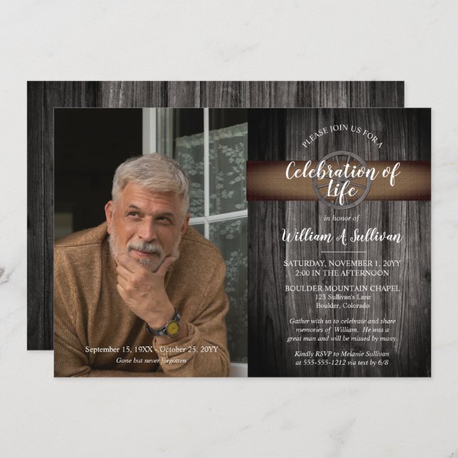 Rustikales Wagenrad-Foto  Einladung (Vorne/Hinten)