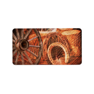 Rustikales Wagenrad-Hufeisen-Western Adressaufkleber