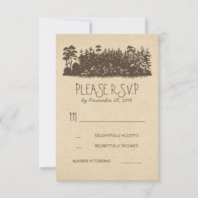 Rustikales Wald Hochzeitskarten RSVP Karte (Vorderseite)