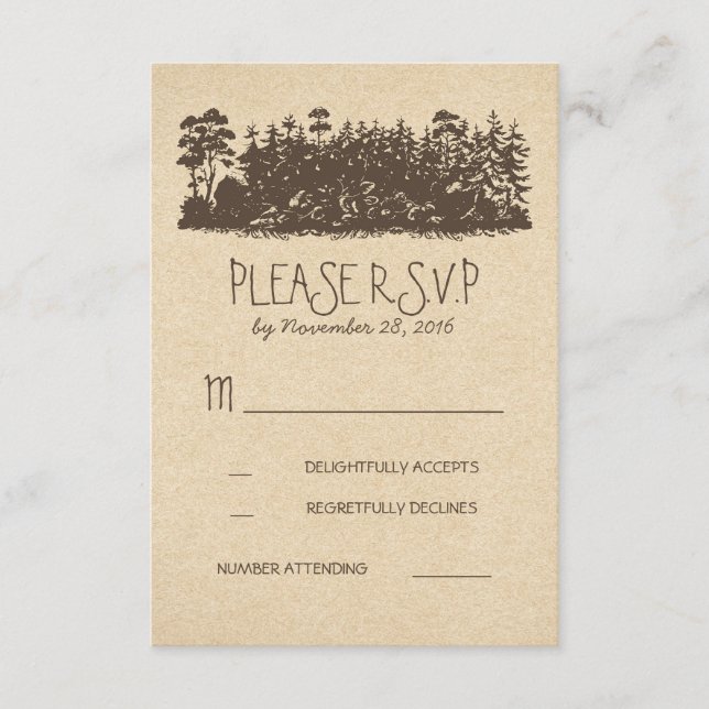 Rustikales Wald Hochzeitskarten RSVP Karte (Vorderseite)