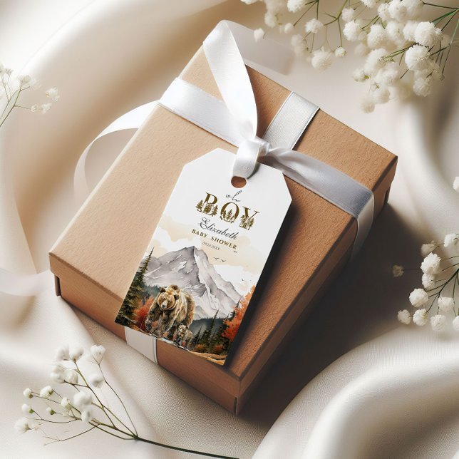 Rustikales Wald "Oh Boy" Mountain Bear Baby Dusche Geschenkanhänger (Von Creator hochgeladen)