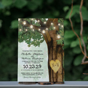 Rustikales Waldbaum Twinkle Lights Hochzeit Einladung