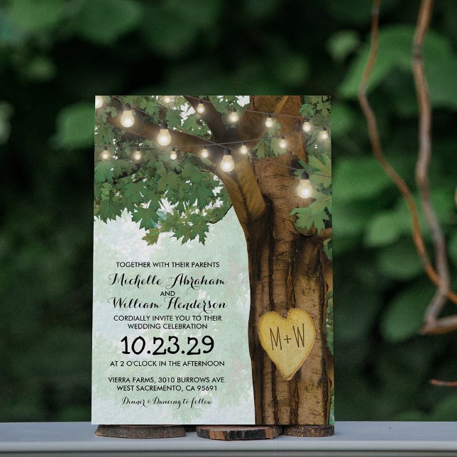 Rustikales Waldbaum Twinkle Lights Hochzeit Einladung (Von Creator hochgeladen)