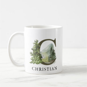 Rustikales Waldgebirge Letter C Monogramm  Kaffeetasse
