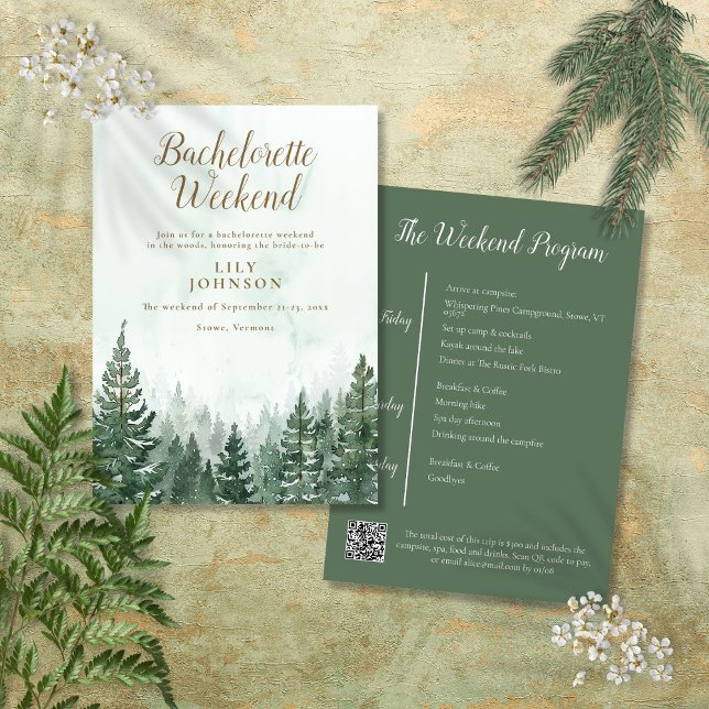 Rustikales Waldlager Bachelorette Wochenende Einladung (Rustic Woodland Forest Camp Bachelorette Weekend Invitation)