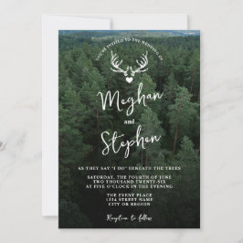 Rustikales Waldland mit Grüner Hochzeit von Hirsch Einladung