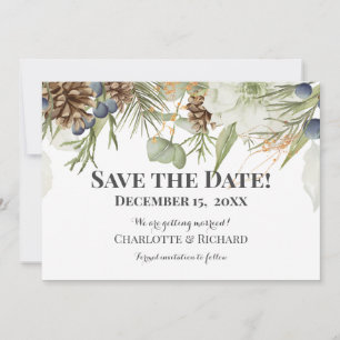 Rustikales Waldland Pinecones Horizontal Save The Date