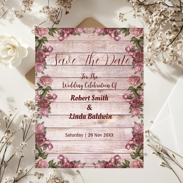 Rustikales Waldland Rose Blumenland Save the Date Einladung (Rustic Woodland Roses Floral Country Save The Date Invitation)