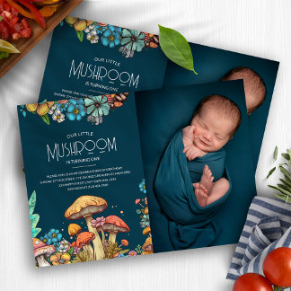 Rustikales Waldmushroom Fungi 1. Geburtstag Foto Einladung