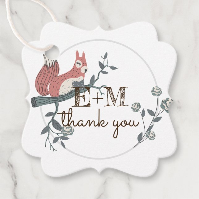 Rustikales Waldrössling Mit Monogramm Danke Geschenkanhänger (Vorderseite)