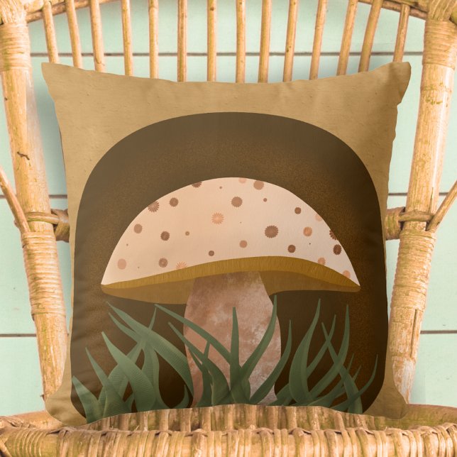 Rustikales Waldspielzimmer Niedlich Kissen (Rustic Woodland Mushroom Cute Throw Pillow. Illustration, Home Decor, Cute, Earthy, Nature, Brown)