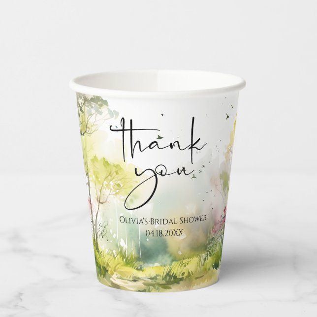 Rustikales Waldwald-Brautparty Pappbecher (Links)