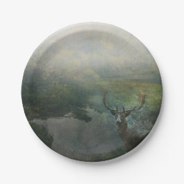 Rustikales Waldwild am Waldteich Pappteller