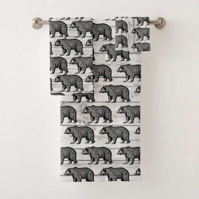 Rustikales Walking Bear Shiplap Holzbath Handtuch  Badhandtuch Set (Insitu)