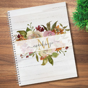 Rustikales Wasserfarbe-Rosenbouquet-Monogramm Notizbuch