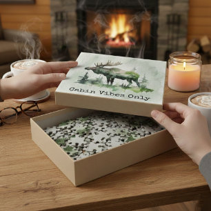 Rustikales Wasserfarben-Elch personalisiertes Fami Puzzle