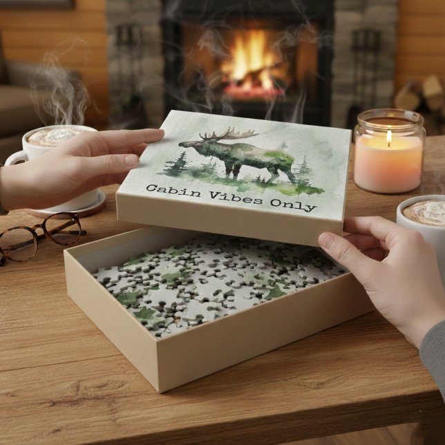 Rustikales Wasserfarben-Elch personalisiertes Fami Puzzle (Von Creator hochgeladen)