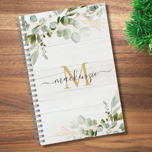 Rustikales Wasserfarben-Eukalyptus-Monogramm Notizbuch