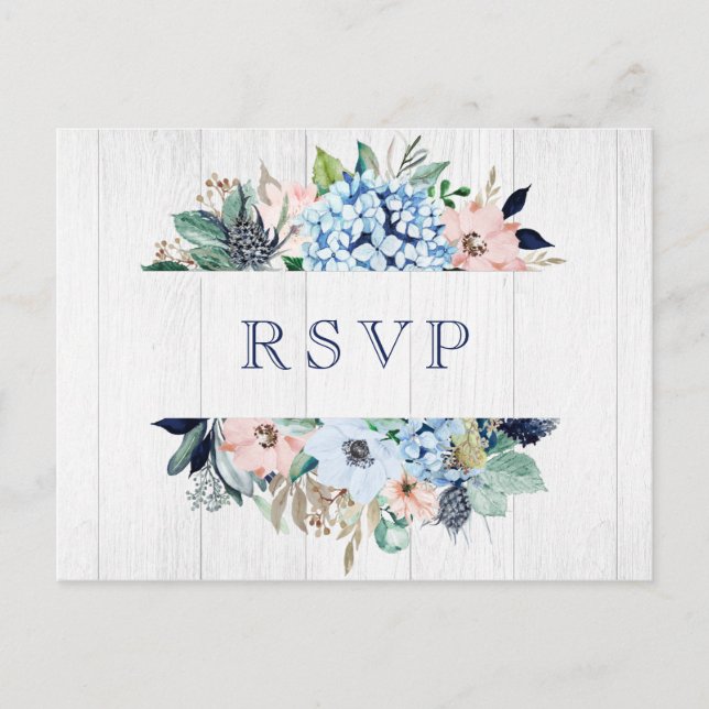 Rustikales Wasserfarben-Hydrangea Wedding RSVP Postkarte (Vorderseite)