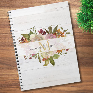 Rustikales Wasserfarben-Rosenbouquet-Monogramm Notizblock