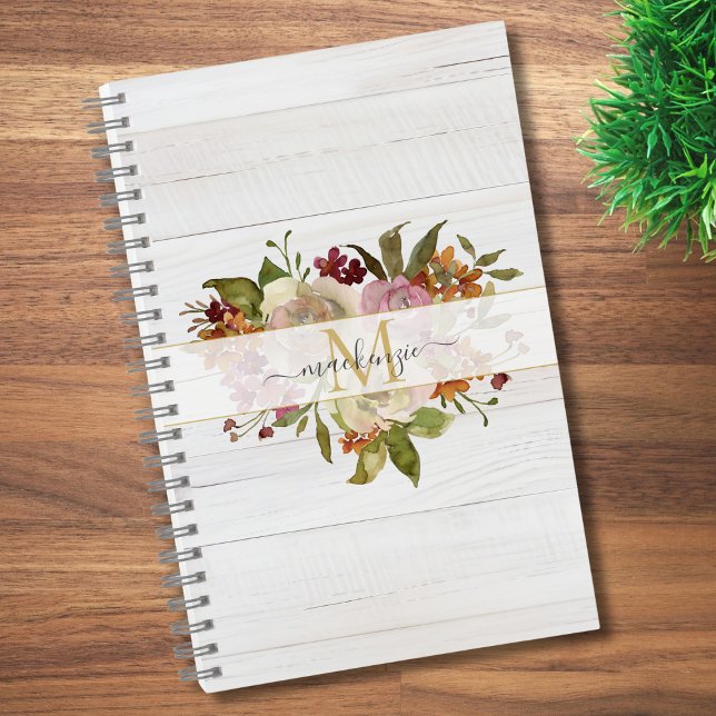 Rustikales Wasserfarben-Rosenbouquet-Monogramm Notizbuch (Von Creator hochgeladen)