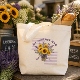 Rustikales Wasserfarben-Sonnenblumen- und Lavendel Jumbo Stoffbeutel