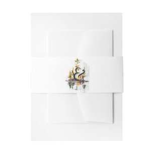 Rustikales Wasserfarben-Tannen-Hochzeitsmonogramm Einladungsbanderole