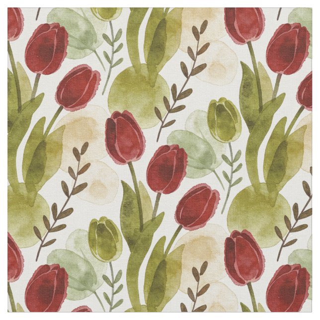 Rustikales Wasserfarben-Tulpen-Botanik-Muster MH26 Stoff (Nahaufnahme)