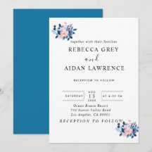 rustikales Wasserfarbenbild eines rosa & blauen Bl