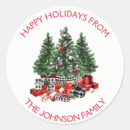 Rustikales Wasserfarbenfroh Weihnachtsbäume Runder Aufkleber