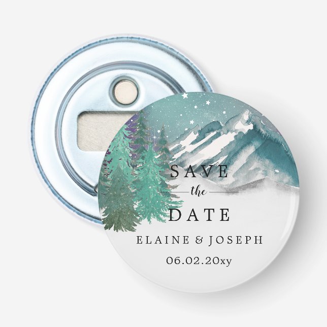 Rustikales Wasserfarbengebirge Save the Date See Flaschenöffner (Vorderseite)