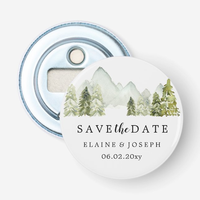 Rustikales Wasserfarbengebirge Save the Date See Flaschenöffner (Vorderseite)