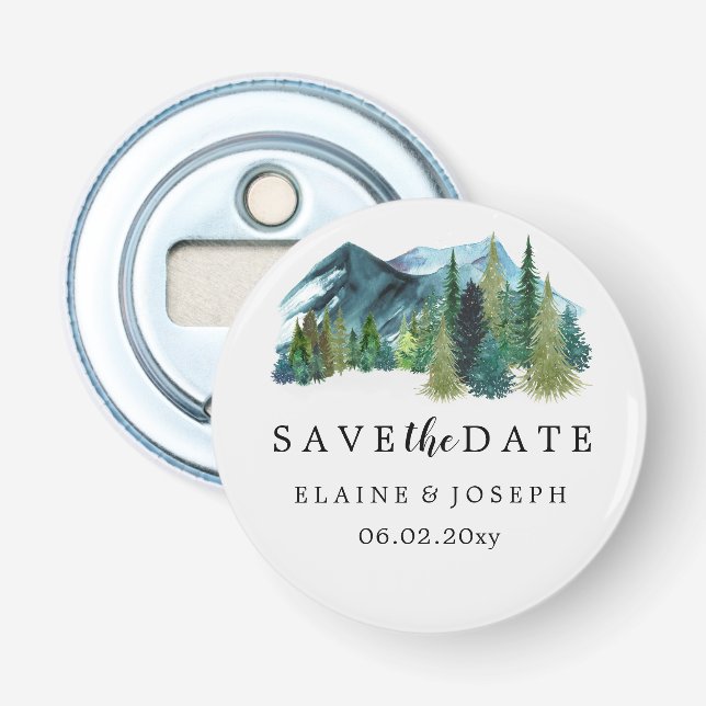 Rustikales Wasserfarbengebirge Save the Date See Flaschenöffner (Vorderseite)