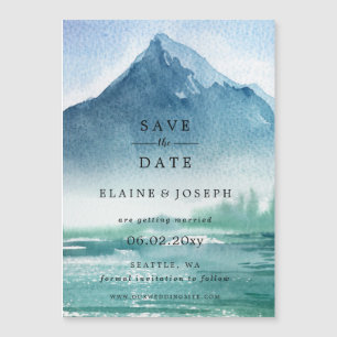 Rustikales Wasserfarbengebirge Save the Date See Magnetkarte