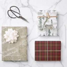 Rustikales Wasserfarbenland Kariert mit Name Geschenkpapier Set