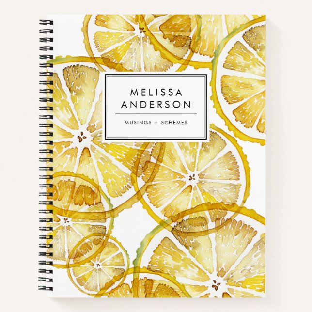 Rustikales Wasserfarbenmuster Lemon Slices Muster Notizbuch (Vorderseite)