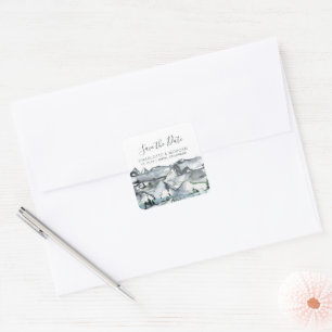 Rustikales Wasserfarbfoto vom Berg Save the Date Quadratischer Aufkleber