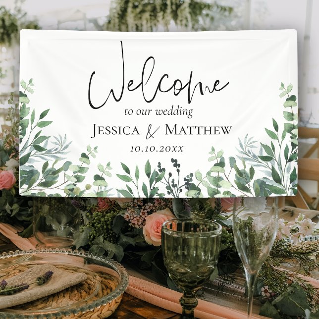 Rustikales Watercolor Foliage Wedding Banner (Rustic Watercolor Foliage Wedding Banner)