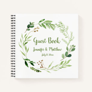 Rustikales Watercolor Greenery Wreath Gast Book Notizbuch